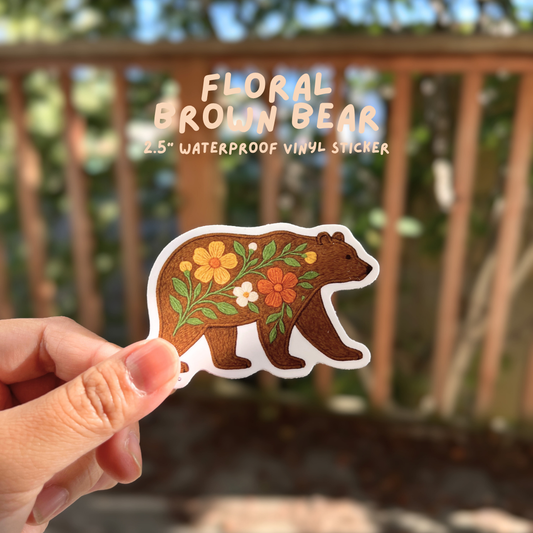 Floral Brown Bear Sticker