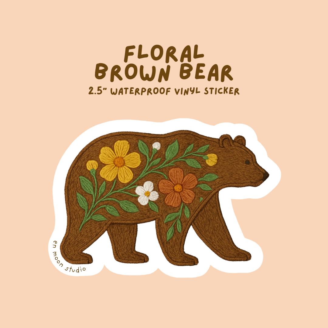Floral Brown Bear Sticker
